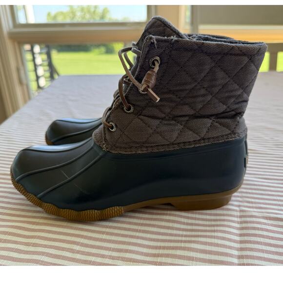 Sperry Women's Saltwater Duck Boots Size 7 Brown Olive Waterproof - Picture 3 of 6